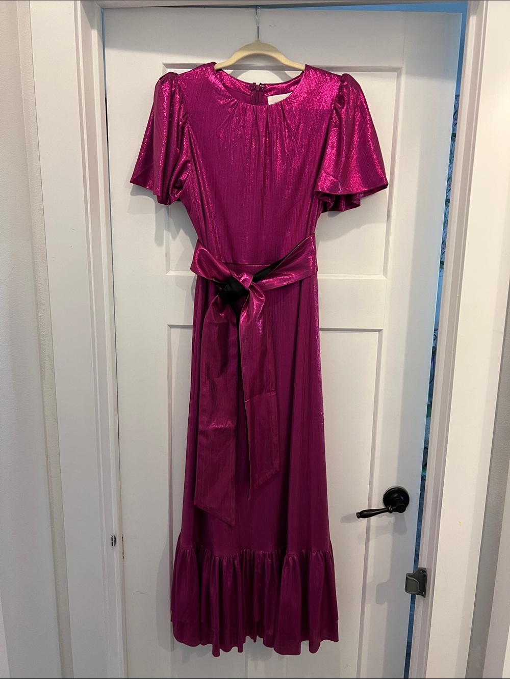 Pomander Place Shimmery Magenta Maxi Dress with Sash